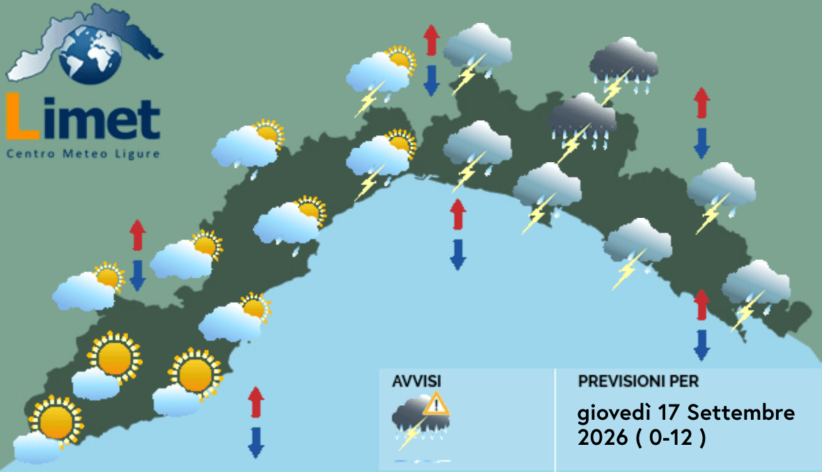 Meteo, temporali forti sulla Liguria: rischio nubifragi