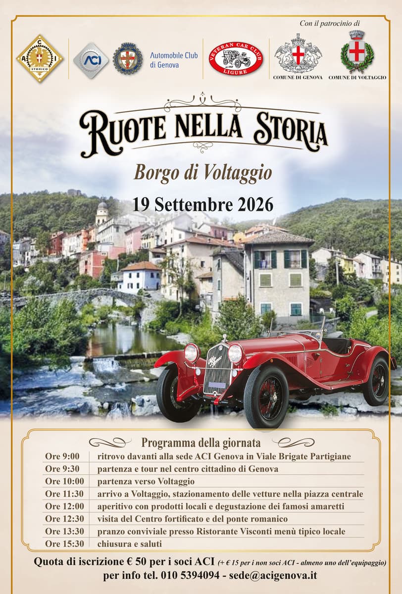 Voltaggio, il 19 settembre torna "Ruote nella Storia": il raduno d'auto d'epoca organizzato da AC Genova