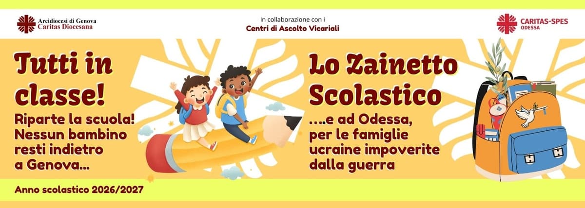 La Caritas di Genova rilancia "Tutti in classe!" e "Lo Zainetto Scolastico" per aiutare le famiglie con le spese scolastiche