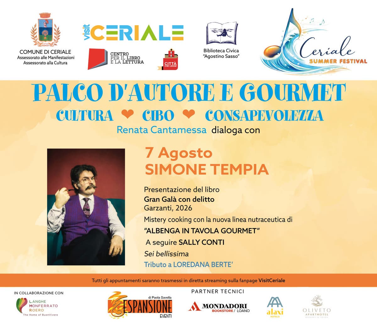 Letteratura e gusto al Ceriale Summer Festival: Simone Tempia presenta "Gran Galà con delitto"