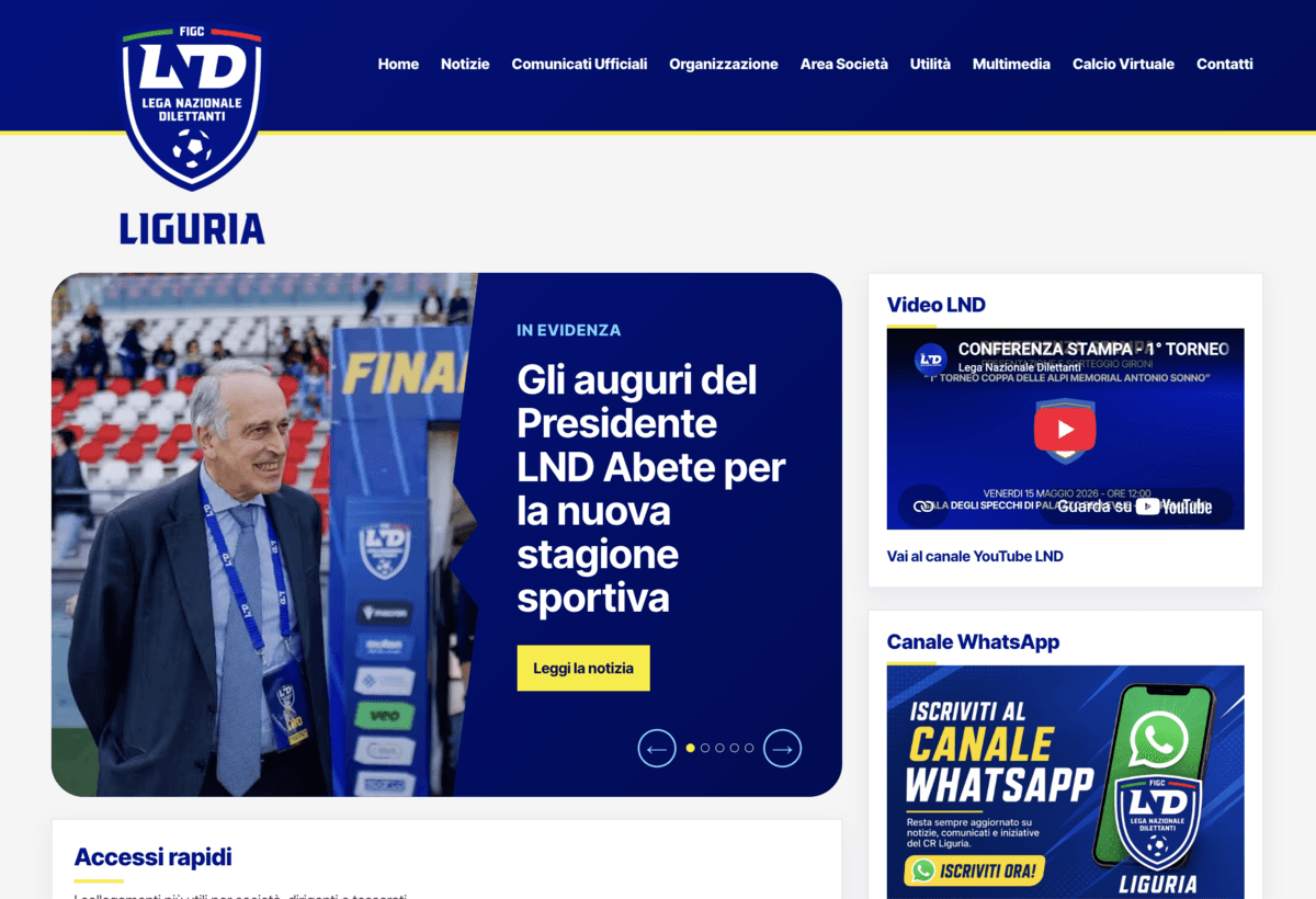 LND Liguria, online il nuovo portale istituzionale: informazione, servizi e territorio in una veste completamente rinnovata