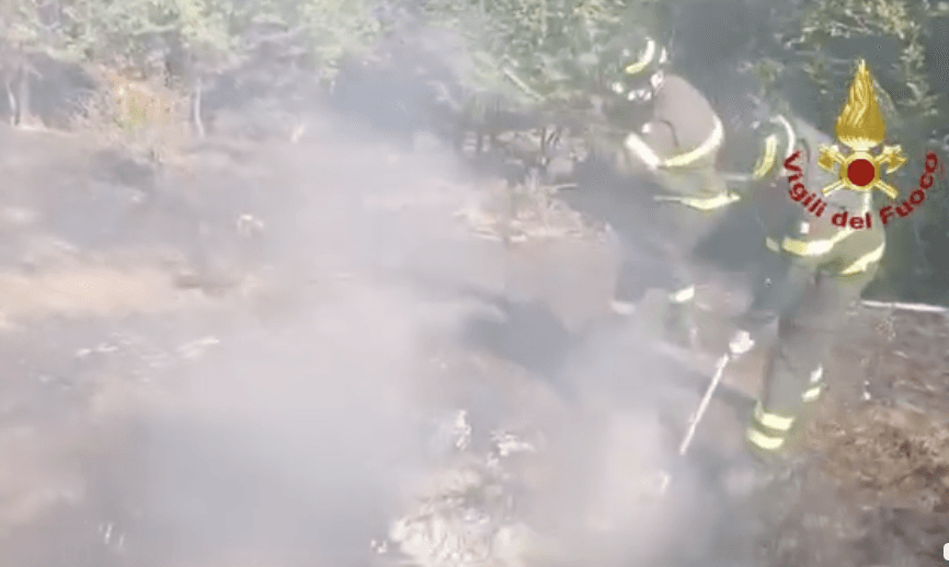 Incendio boschivo a Torriglia, Vigili del Fuoco al lavoro vicino al lago del Brugneto