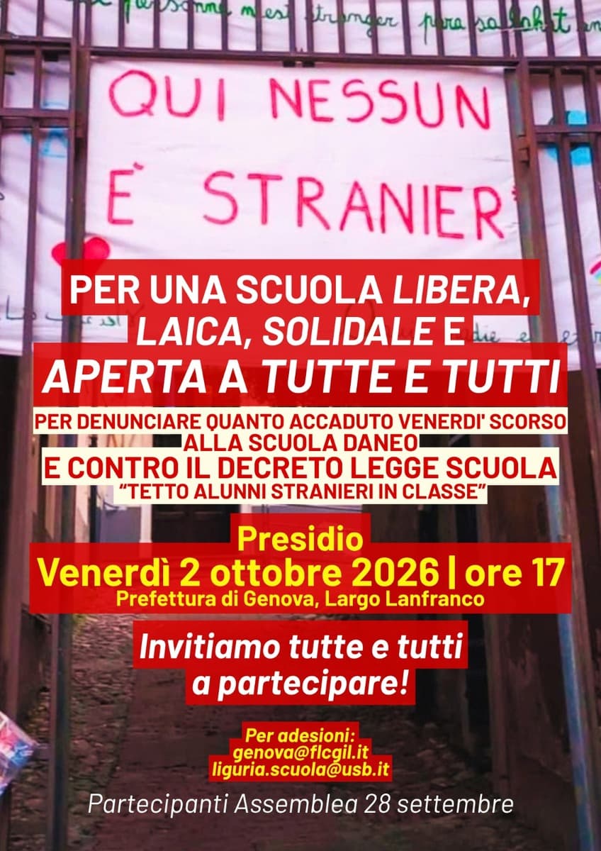 Scuola, la protesta non si ferma: venerdì 2 ottobre presidio davanti alla Prefettura di Genova